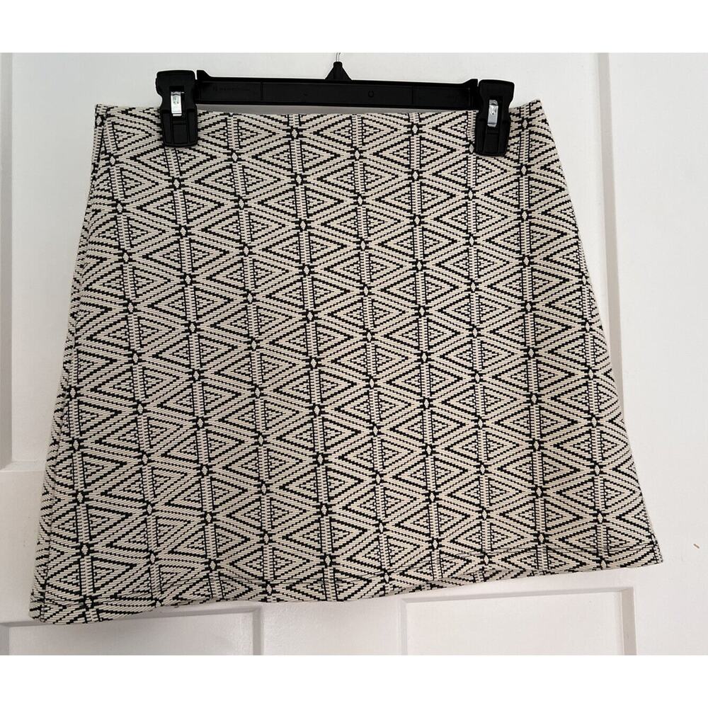TOPSHOP Geometric Woven Mini Skirt black white Zipper Womens 6 Lined Y2K